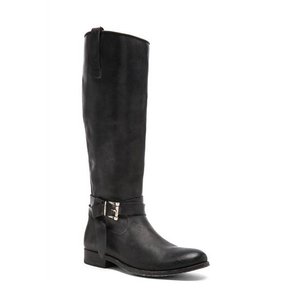 NEW FRYE women's melissa knotted tall boot in black polished stonewash - Picture 1 of 3